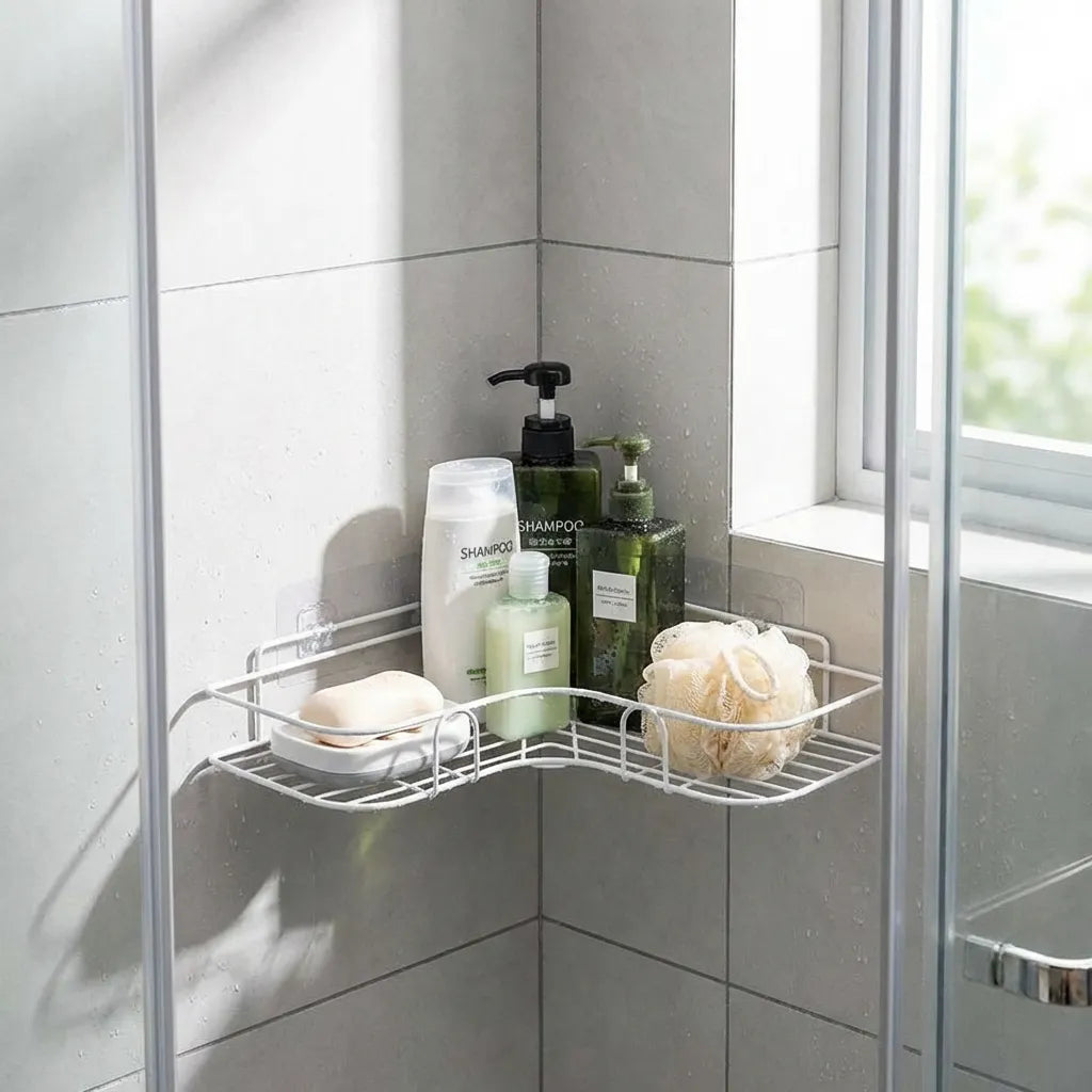 1pc No-Drill Corner Wall-Mounted Toilet Storage
