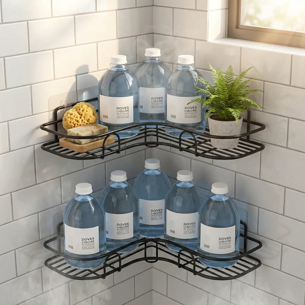 1pc No-Drill Corner Wall-Mounted Toilet Storage