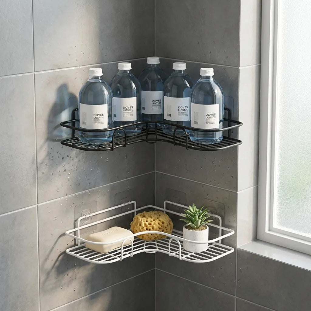 1pc No-Drill Corner Wall-Mounted Toilet Storage