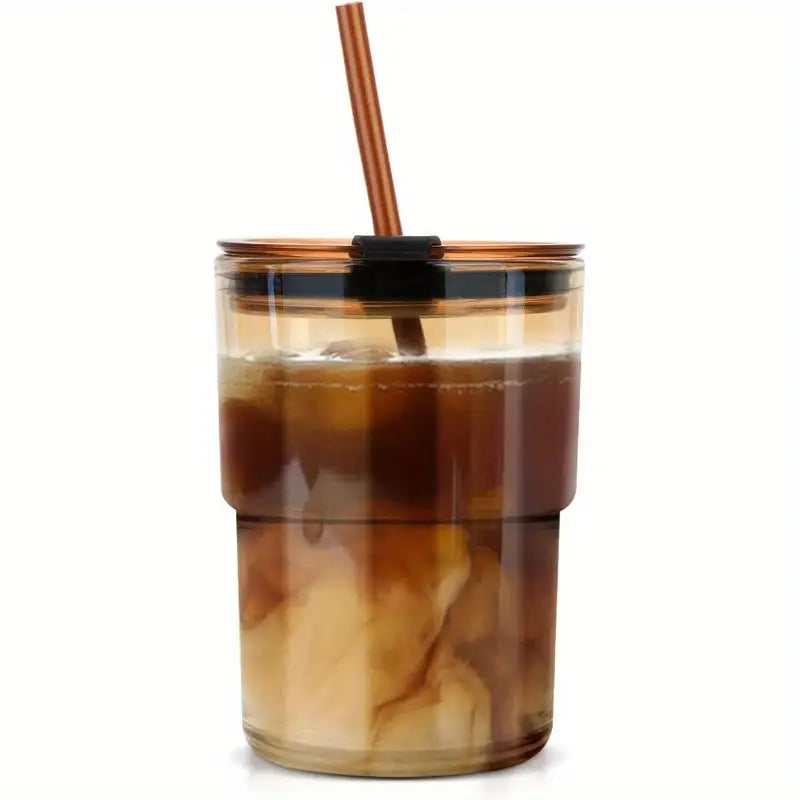 Over glass water bottle with straw